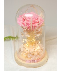 PRESERVED PINK ROSE WITH LED GLASS DOME WEDDING GIFT 01
