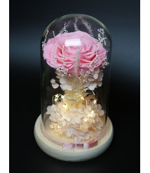 PRESERVED PINK ROSE WITH LED GLASS DOME WEDDING GIFT 01